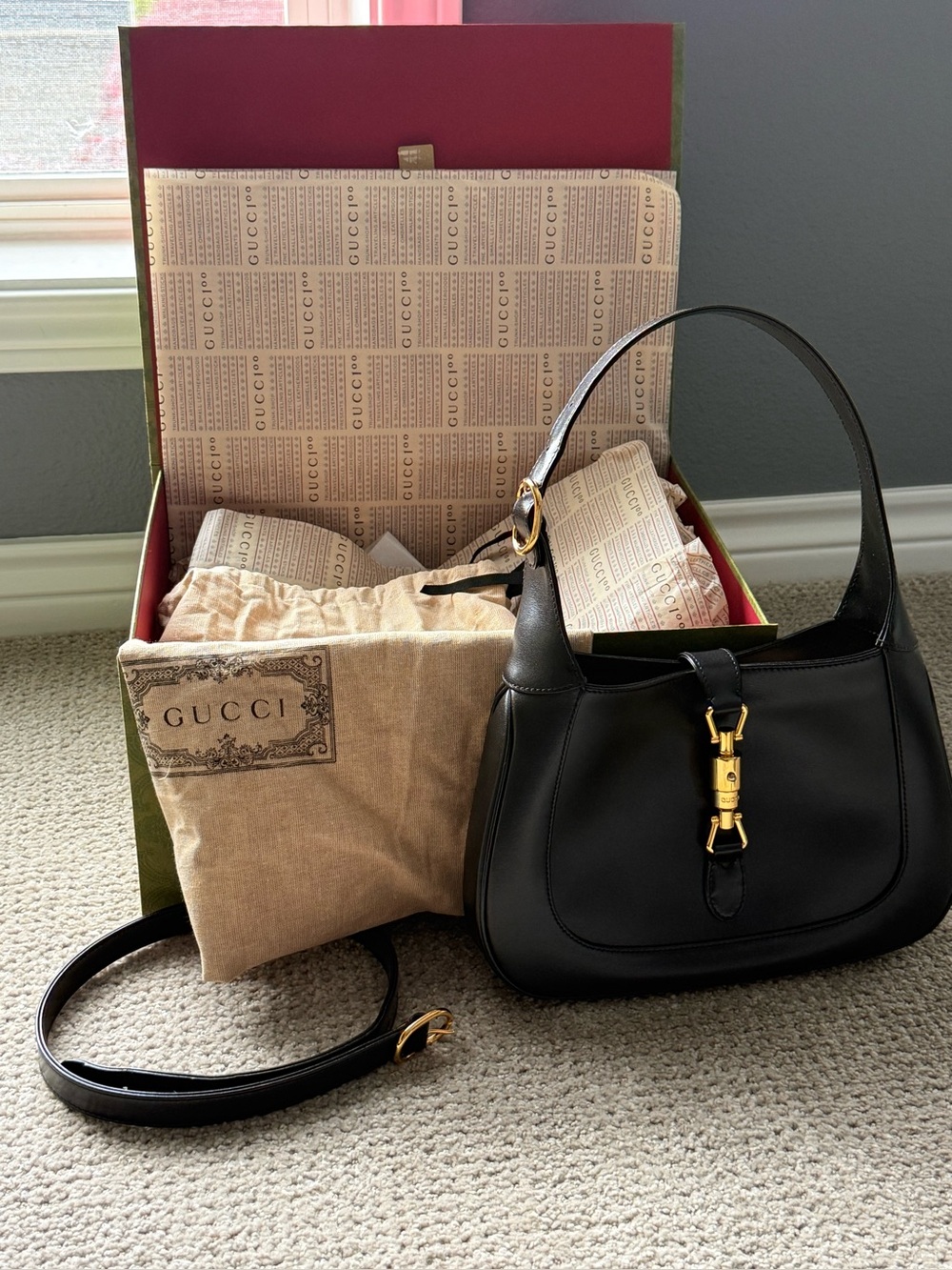 Gucci Jackie 1961 Small Bag in Black Leather w/Gold Hardware - FULL SET